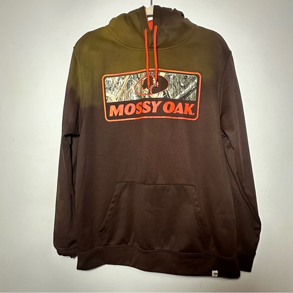 Mossy Oak Brown and Green Hoodie with Camo Logo Size Large